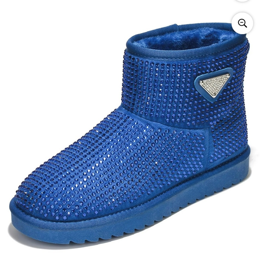 •CAPE ROBBIN• “Lindak” Rhinestone Suede Fur-Lined Booties - Blue // NIB - Picture 4 of 13